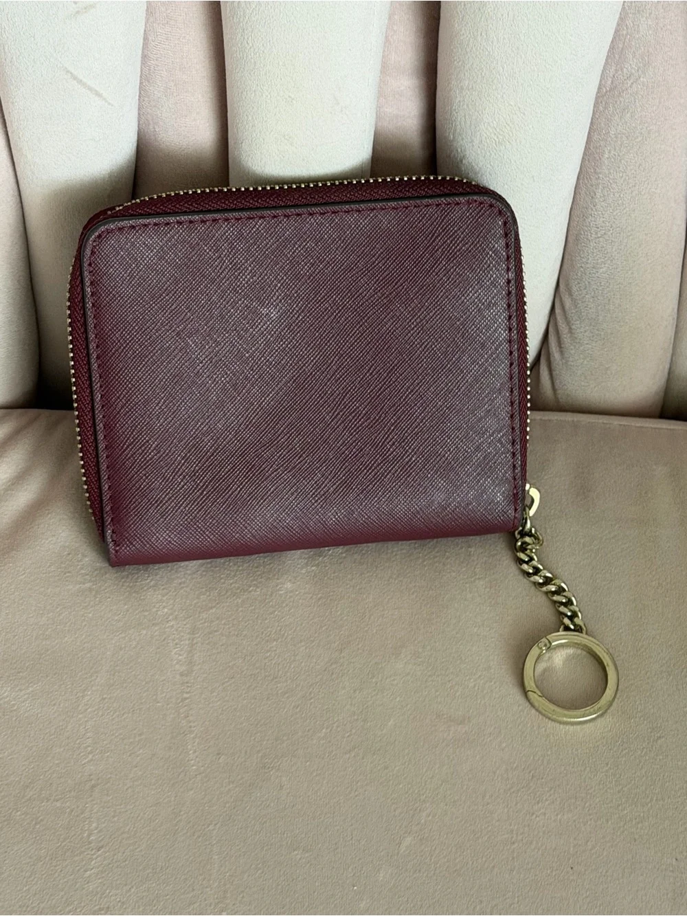 Kate Spade WLRU5425 Burgundy Blush Saffiano Leather Zip Around Bifold Wallet